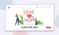 Mother Day Celebration Landing Page Template. Tiny Child Character Writing Love Mom on Huge Notebook Page Royalty Free Stock Photo