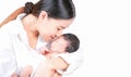 Mother day concept. The mother held the baby in her hand. Mom holding small baby. Woman hands holding newborn baby Royalty Free Stock Photo