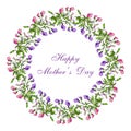 Mother day greeting card, sweet pea wreath