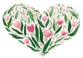 Mother day heart, watercolor floral heart with bouquet of pink tulip flower, heart floral decoration design Royalty Free Stock Photo