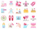 Mother day related flat vector icon set 5 Royalty Free Stock Photo