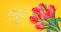 Mother day tulip flowers Vector realistic. Beautiful spring card holiday yellow bright colors Royalty Free Stock Photo