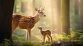A mother deer and her baby deer in a forest Royalty Free Stock Photo