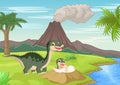 Mother dinosaur with baby hatching Royalty Free Stock Photo