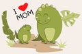 Mother dinosaur and son walk down the road and text I love my mom