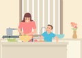 Mother doing activity in the kitchen with her son