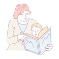 Mother doing homework with son reading alphabet Royalty Free Stock Photo