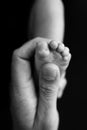 Mother is doing massage on her baby foot. Close up baby feet in mother hands Royalty Free Stock Photo