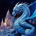 a mother dragon with a bluish color and its flying in a night sky full of stars AI generative