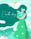 Mother earth as environmental ecological and green planet tiny person concept for prints, flyers, covers, banners design Royalty Free Stock Photo