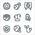 Mother earth day line icons. linear set. quality vector line set such as energy, global warming, shield, battery, sprout, solar