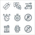 mother earth day line icons. linear set. quality vector line set such as no plastic bags, smartwatch, oil barrel, no plastic Royalty Free Stock Photo