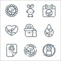 Mother earth day line icons. linear set. quality vector line set such as plastic, earthquake, recycled paper, save water, paper