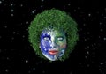 Mother Earth, woman`s face representing Mother Nature in space Royalty Free Stock Photo