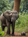 Mother elephant and her calf roaming in their natural habitat. Generative AI Royalty Free Stock Photo