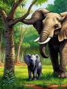 Mother elephant and her calf roaming in their natural habitat. Generative AI Royalty Free Stock Photo