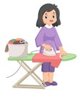 a mother is enthusiastically ironing clothes Royalty Free Stock Photo