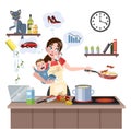 Mother failed at doing many thing at once Royalty Free Stock Photo