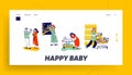 Mother and Father Characters Calm Down Crying Newborn Baby Landing Page Template. Baby Cramps Pain Royalty Free Stock Photo