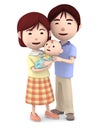 Young couple with a newborn baby. 3D illustration