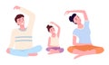 Mother, father and daughter doing yoga in lotus position in class. Family yoga vector illustration Royalty Free Stock Photo