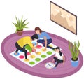 Mother, father and daughter playing twister game, Parents and girl in everyday life at home