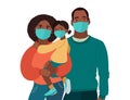 Mother Father and daughter wear medical masks. Virus and disease prevention. Vector Family illustration Royalty Free Stock Photo
