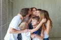 Mother, father and five children near at home Royalty Free Stock Photo
