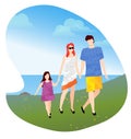 Family with Child Walking near Lake or Pond Vector Royalty Free Stock Photo