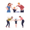 Mother and Father with Son and Daughter Having Problematic Communication Vector Set