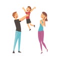 Mother, Father and Son Having Good Time Together, Dad Holding Smiling Child on His Hands, Happy Family Cartoon Vector Royalty Free Stock Photo