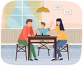 Mother, father and son playing board game together. Family members playing chess at home together Royalty Free Stock Photo