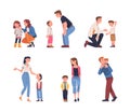 Mother and Father Talking to Their Child Supporting and Soothing Him Vector Set