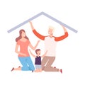 Mother, Father and Their Son at Home, House Frame with Happy Family Vector Illustration Royalty Free Stock Photo