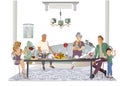 Mother, a father, thier  children and a grandfather, a grandmother spending time having their holiday family dinner. Royalty Free Stock Photo