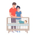 Mother and father watching at sleeping baby