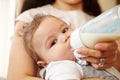 Mother Feeding Baby Boy From Bottle At Home Royalty Free Stock Photo