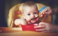 Mother feeding baby boy with a spoon Royalty Free Stock Photo