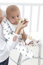 Mother feeding baby food Royalty Free Stock Photo