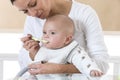 Mother feeding baby food Royalty Free Stock Photo