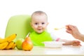 Mother feeding baby girl Royalty Free Stock Photo