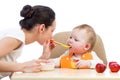 Mother feeding baby girl Royalty Free Stock Photo