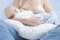 Mother feeding breast with nursing pillow Royalty Free Stock Photo