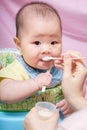 Mother feeding her asian thai baby girl Royalty Free Stock Photo