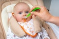 Mother feeding her baby girl with a spoon Royalty Free Stock Photo