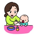 Mother feeding her baby by spoon Royalty Free Stock Photo