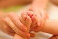 Mother gently hold baby leg Royalty Free Stock Photo