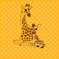 Mother-giraffe and baby-giraffe place card Royalty Free Stock Photo