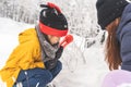 Mother and girl is having fun playing in Zao winter skii resort, Sendai, Japan