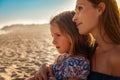 Mother with girl watch sunset Royalty Free Stock Photo